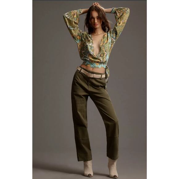 Tiny Long-Sleeve Printed V-Neck Wrap Top - New Large - Picture 4 of 5